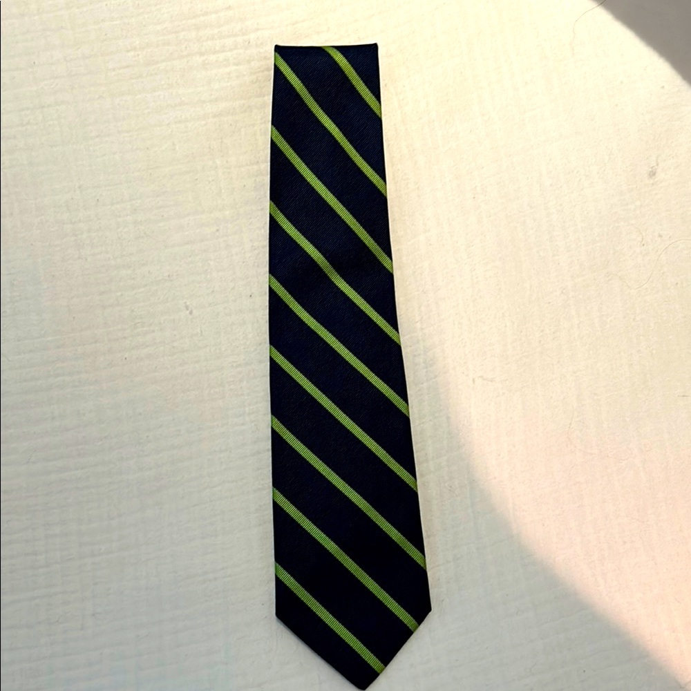 Brooks Brothers Dark Blue and Lime Striped Tie